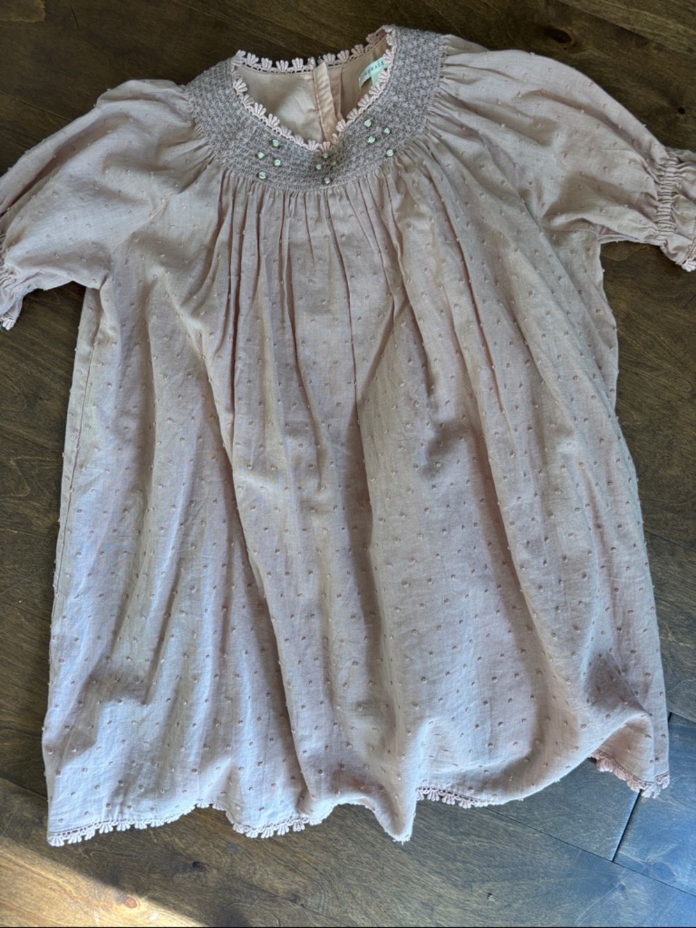 Smocked Neck Girls' Blush Pink Formal Dress